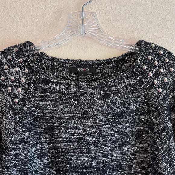 Style & Co Women's Black and White Knit Sweater Size Large Long Sleeve - Picture 4 of 9